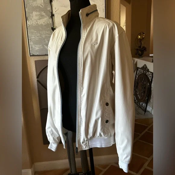 Pull & Bear Faux Leather Bomber Jacket Size 8-10 Off White w/Zipper Rain hood - Picture 12 of 13